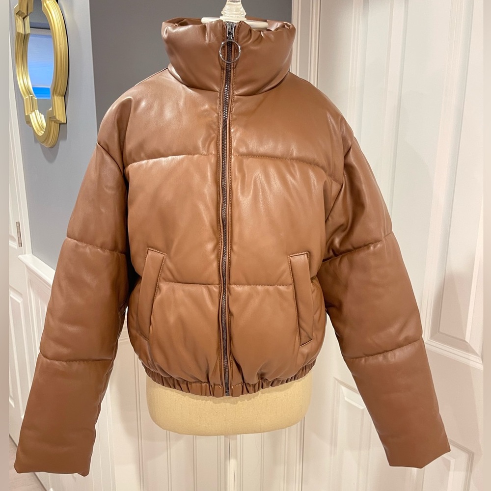 Aqua Faux Leather Looking Puffer